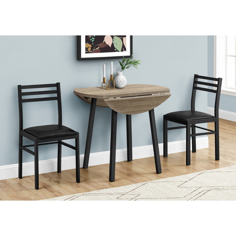 Three Piece Taupe and Black Round Dining Set with Two Chairs By Homeroots