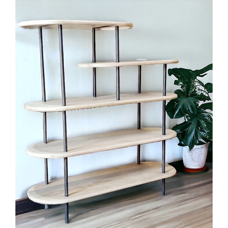 White and Gray Iron and Solid Wood Five Tier Bookcase By Homeroots