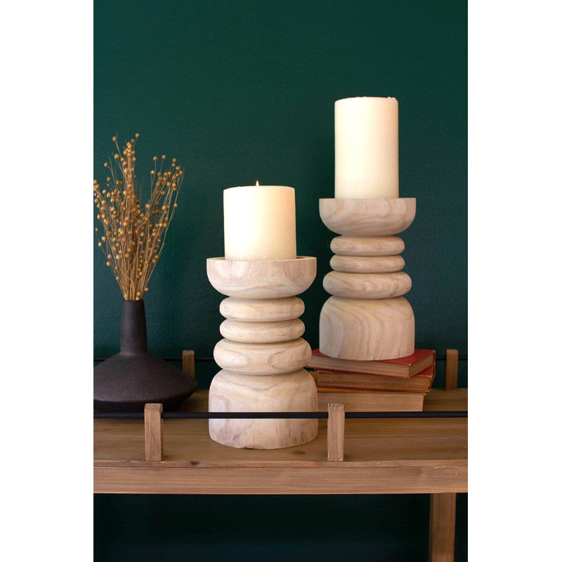 Wooden Pillar Candle Holder By Kalalou