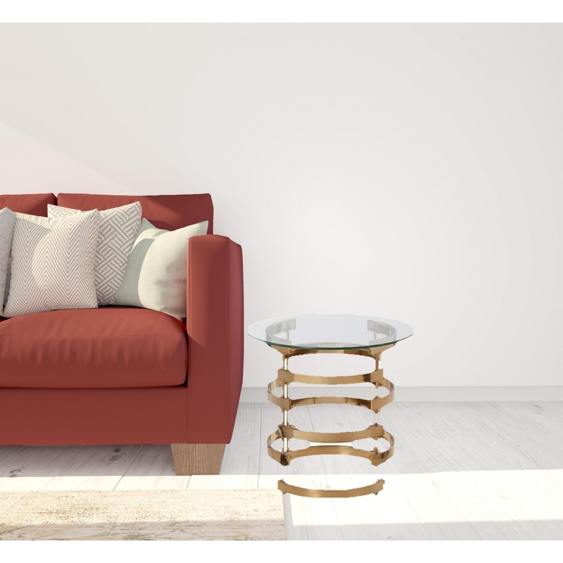 21" Champagne Glass And Iron Round End Table By Homeroots