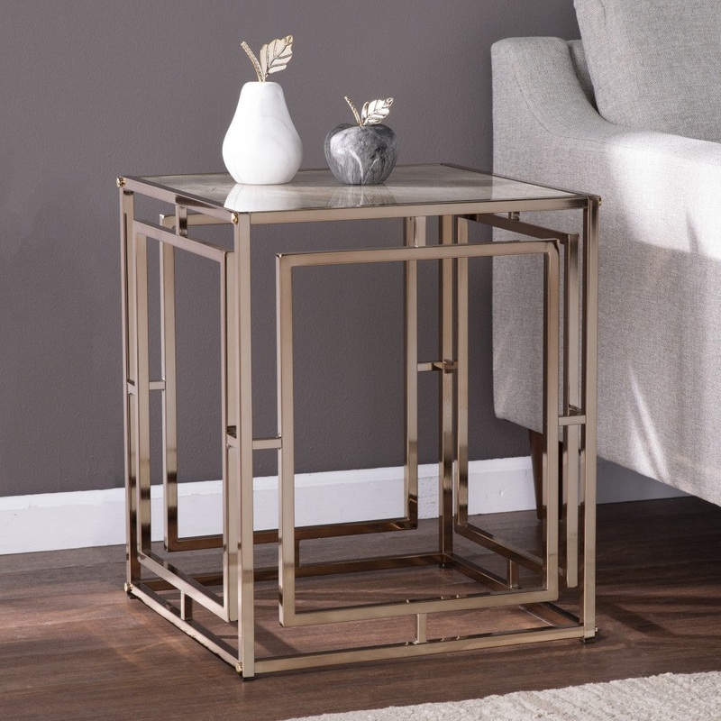 23" Champagne Glass And Iron Square End Table By Homeroots
