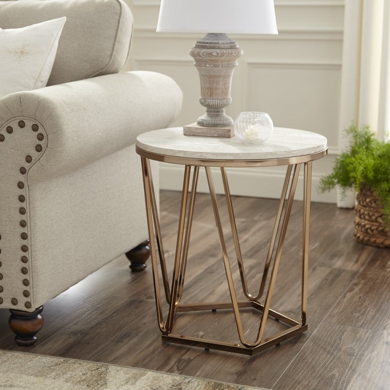23" Champagne Manufactured Wood And Iron Round End Table By Homeroots