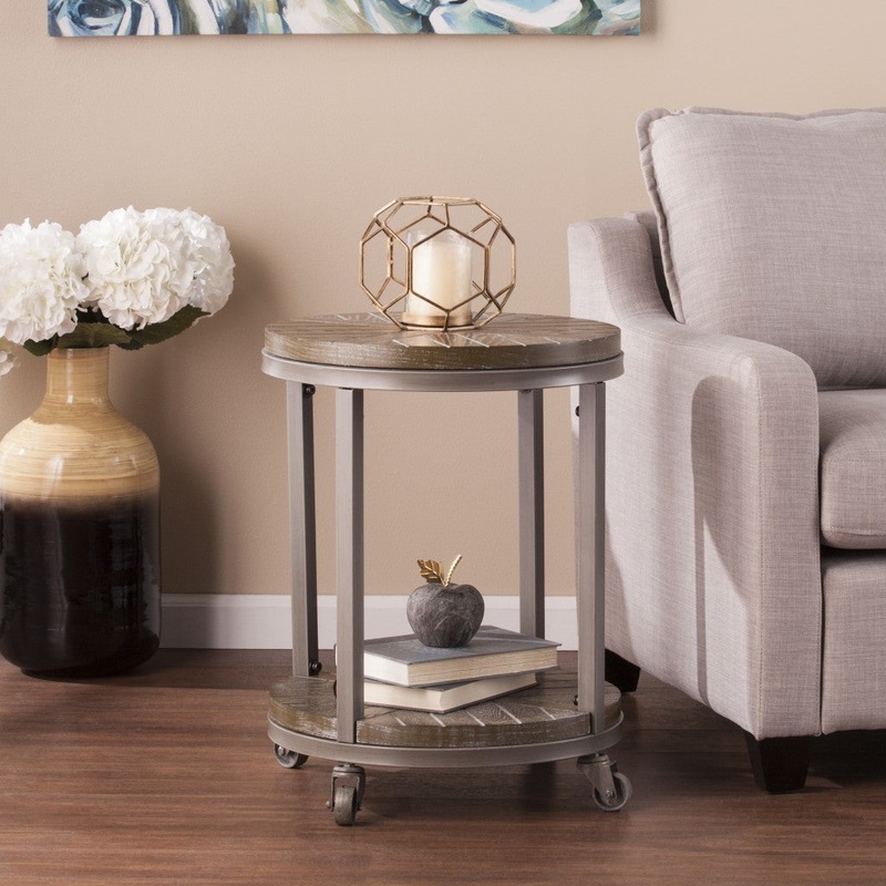 24" Brown Manufactured Wood And Iron Round End Table With Shelf By Homeroots