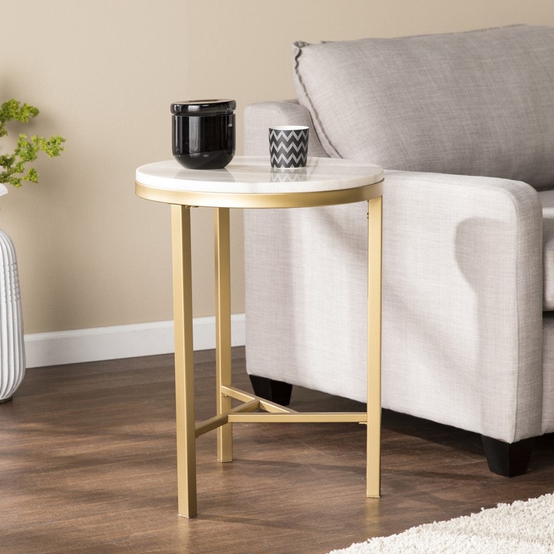 24" Champagne Genuine Marble Look And Iron Rectangular End Table By Homeroots