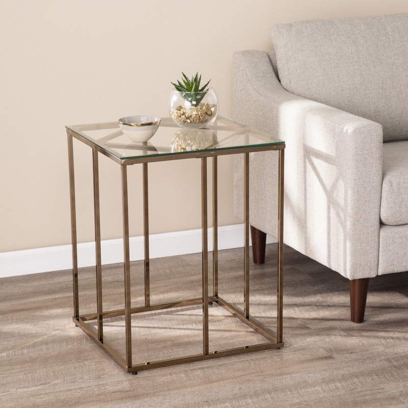 24" Champagne Glass And Iron Square End Table By Homeroots