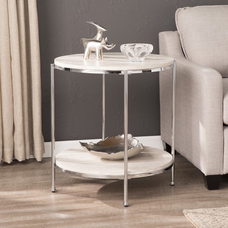 24" Chrome Manufactured Wood And Iron Rectangular End Table With Shelf By Homeroots