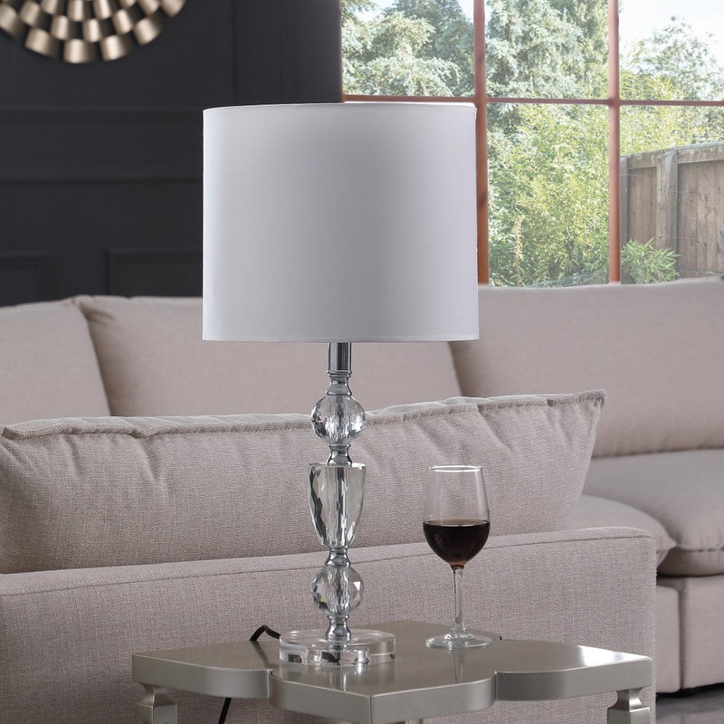 24" Clear Cut Faux Crystal Glam Table Lamp With White Classic Drum Shade By Homeroots