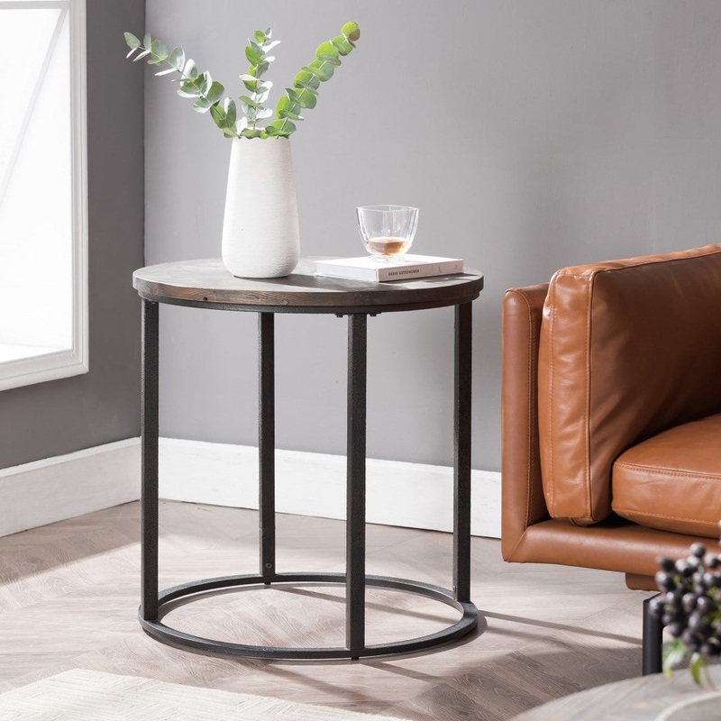 24" Natural Wood Solid Wood And Iron Round End Table By Homeroots