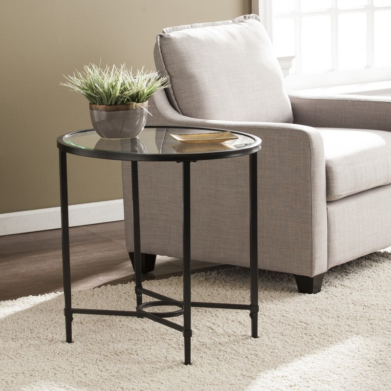 25" Black Glass And Iron Oval End Table By Homeroots