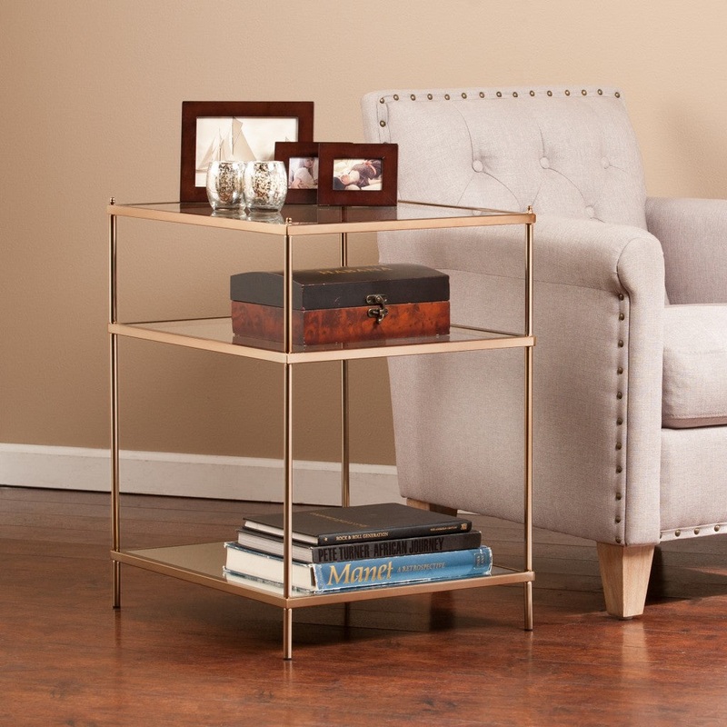 27" Gold Glass And Iron Square Mirrored End Table With Shelf By Homeroots