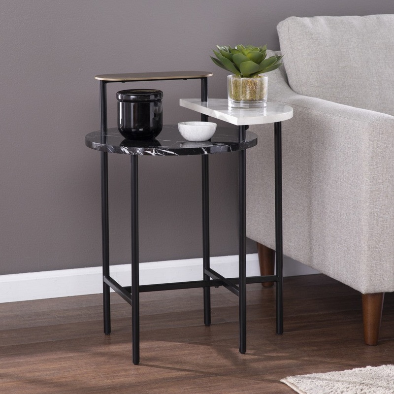 28" Black Manufactured Wood And Iron Free Form End Table With Shelf By Homeroots