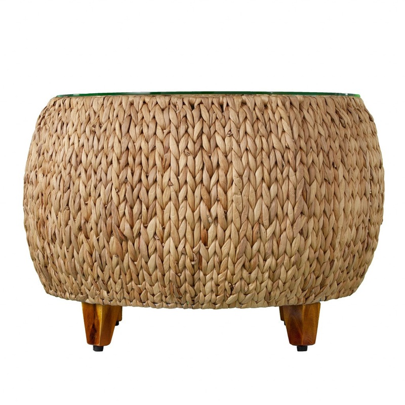 28" Natural And Natural Brown Glass And Solid Wood Square Coffee Table By Homeroots