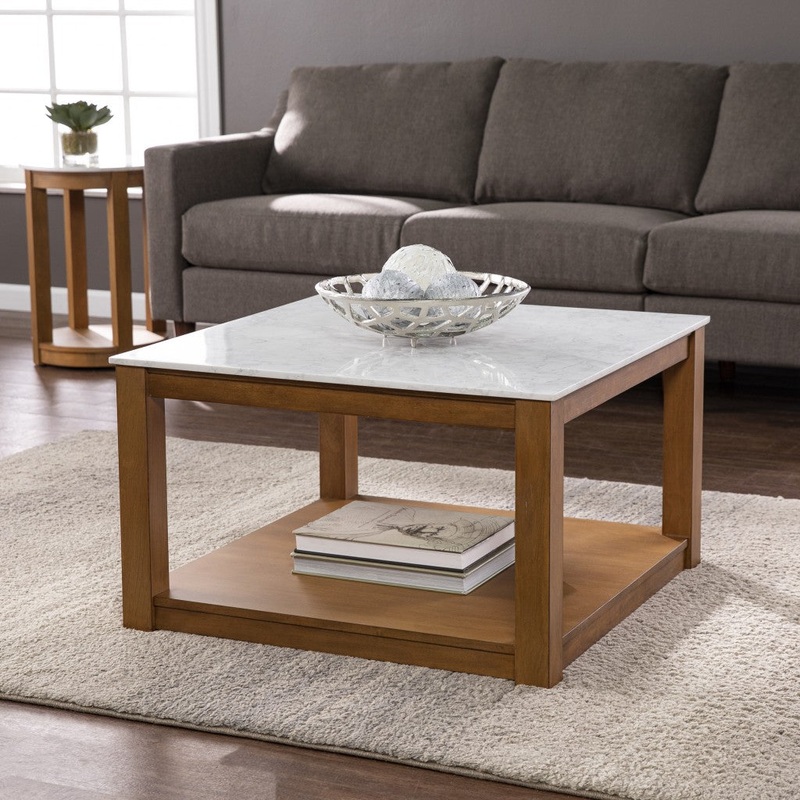 30" Natural And Natural Brown Solid Manufactured Wood Square Coffee Table By Homeroots