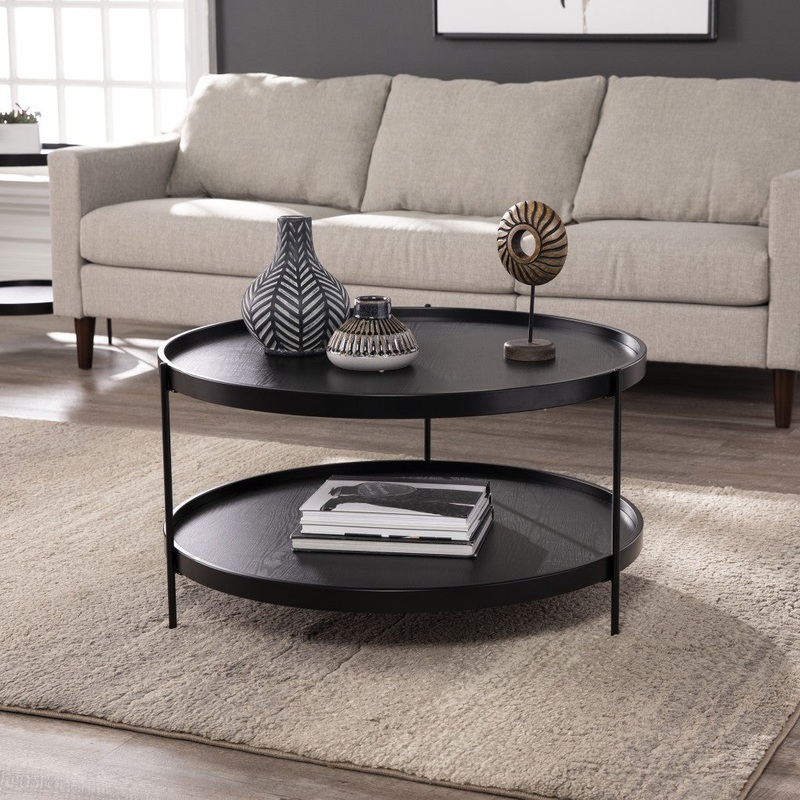 33" Black Manufactured Wood And Metal Round Coffee Table By Homeroots