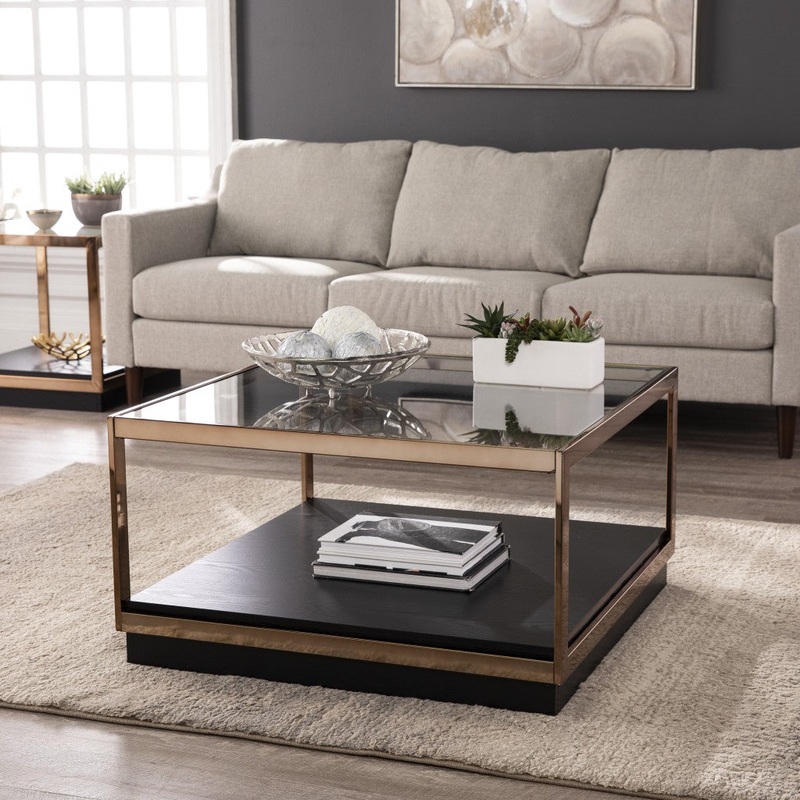 33" Champagne Glass And Solid Manufactured Wood Square Coffee Table By Homeroots