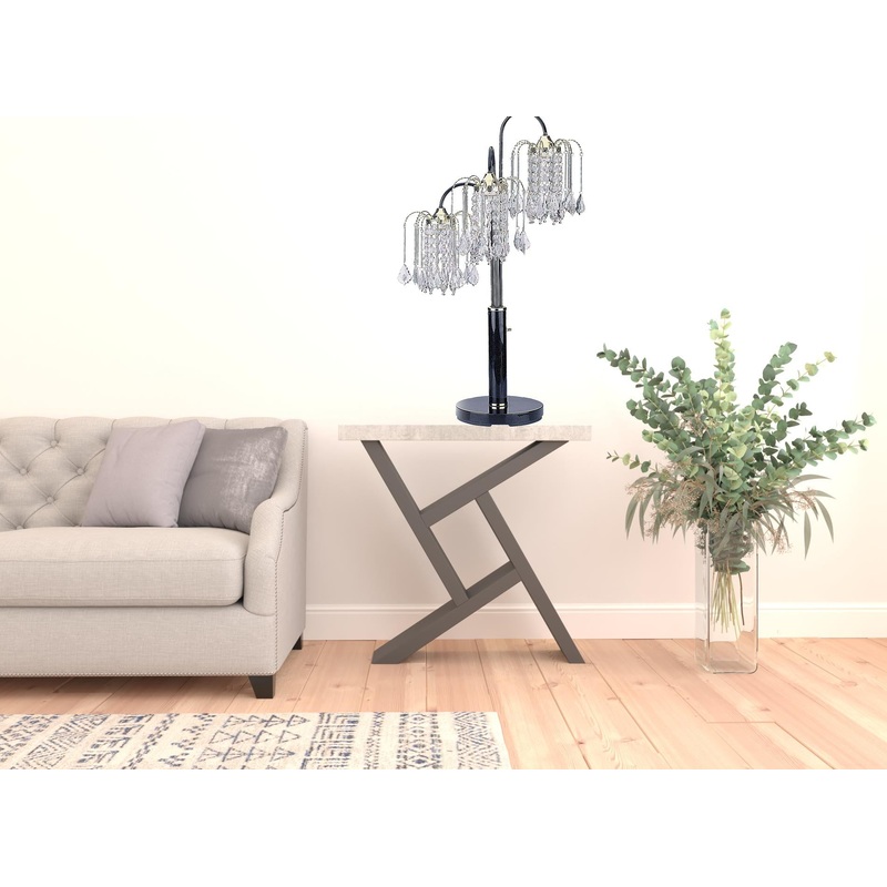 34" Black Metal Three Light Chandelier Table Lamp By Homeroots