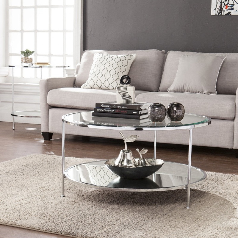 34" Chrome Glass And Metal Round Mirrored Coffee Table By Homeroots