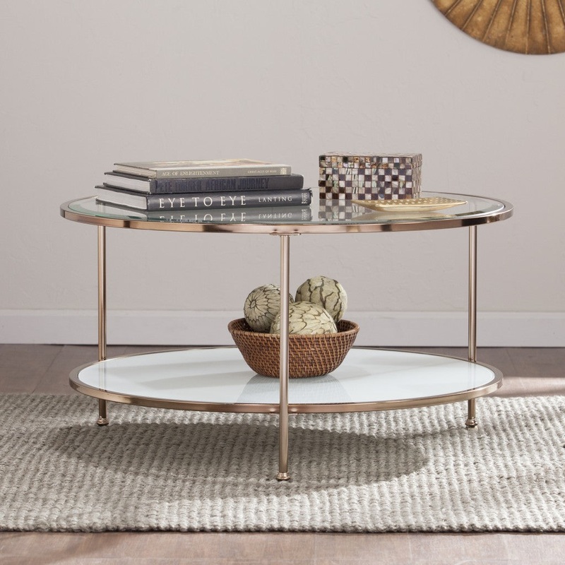 34" Gold Glass And Metal Round Coffee Table By Homeroots
