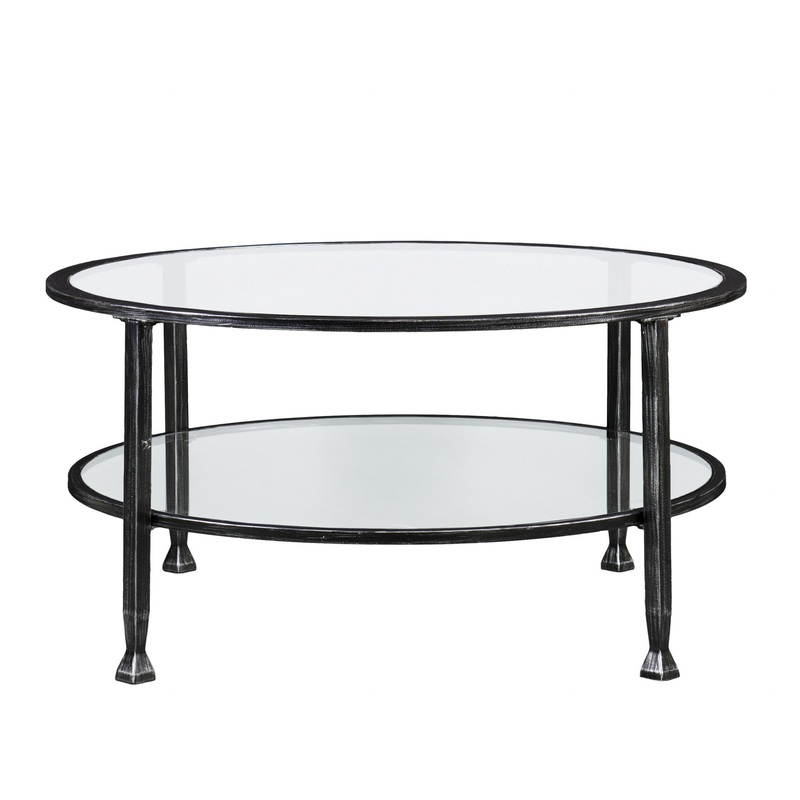 36" Black Glass And Metal Round Coffee Table By Homeroots