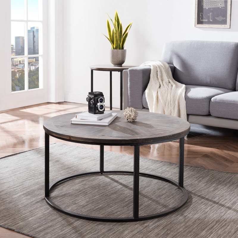 36" Natural And Brown Reclaimed Wood And Metal Round Coffee Table By Homeroots