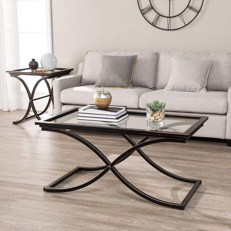 42" Black Glass And Metal Rectangular Coffee Table By Homeroots - 402094