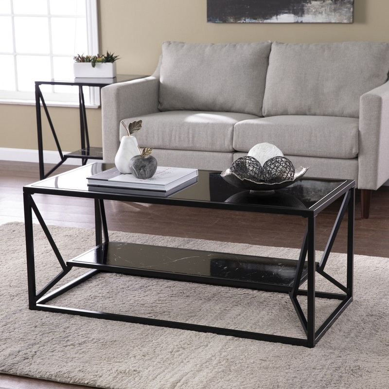 42" Black Glass And Metal Rectangular Coffee Table By Homeroots - 402121