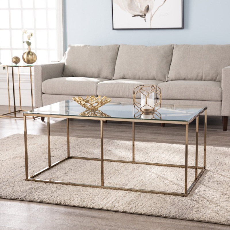 42" Champagne Glass And Metal Geometric Coffee Table By Homeroots
