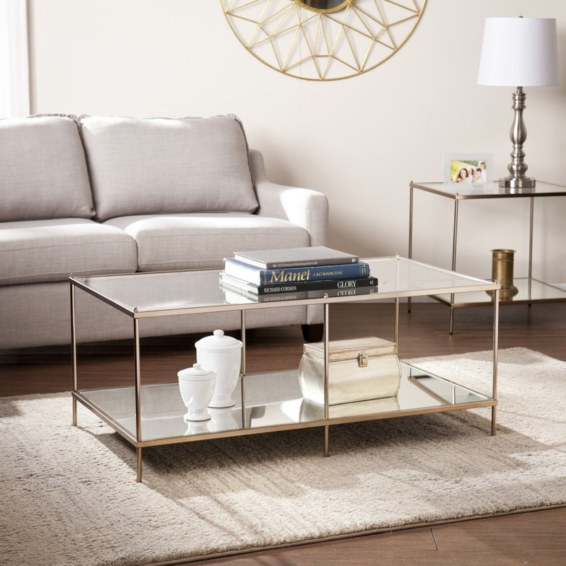 42" Gold Glass And Metal Rectangular Mirrored Coffee Table By Homeroots - 402101