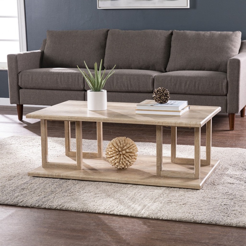 42" Natural Light Brown Wood Two Tier Rectangular Coffee Table By Homeroots