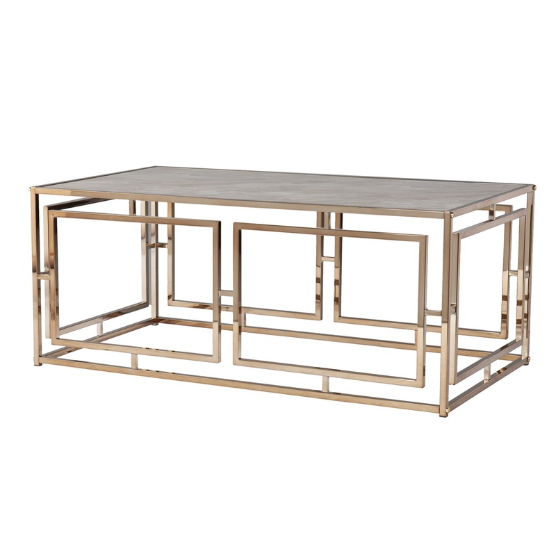 44" Champagne Glass And Metal Rectangular Coffee Table By Homeroots