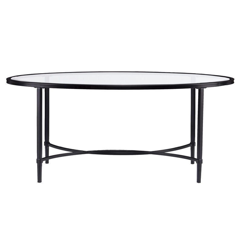 45" Black Glass And Metal Oval Coffee Table By Homeroots