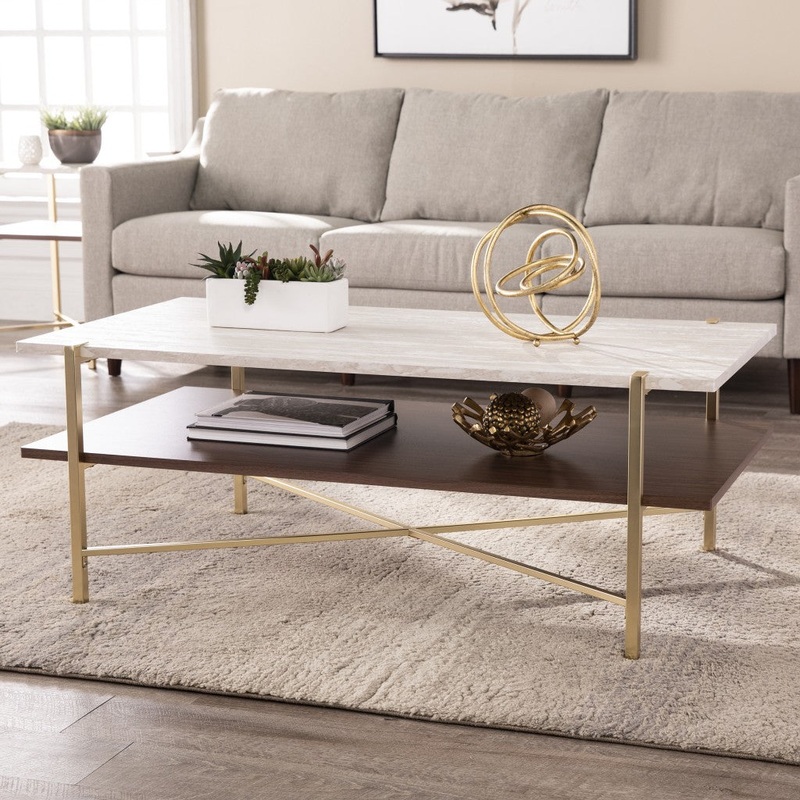 47" Brass Manufactured Wood And Metal Rectangular Coffee Table By Homeroots