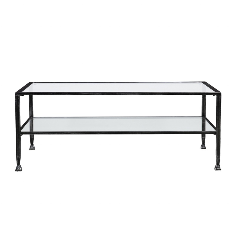 48" Black Glass And Metal Rectangular Coffee Table By Homeroots