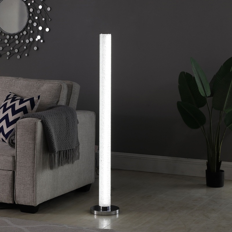 49" White Column Floor Lamp With Clear Drum Shade By Homeroots