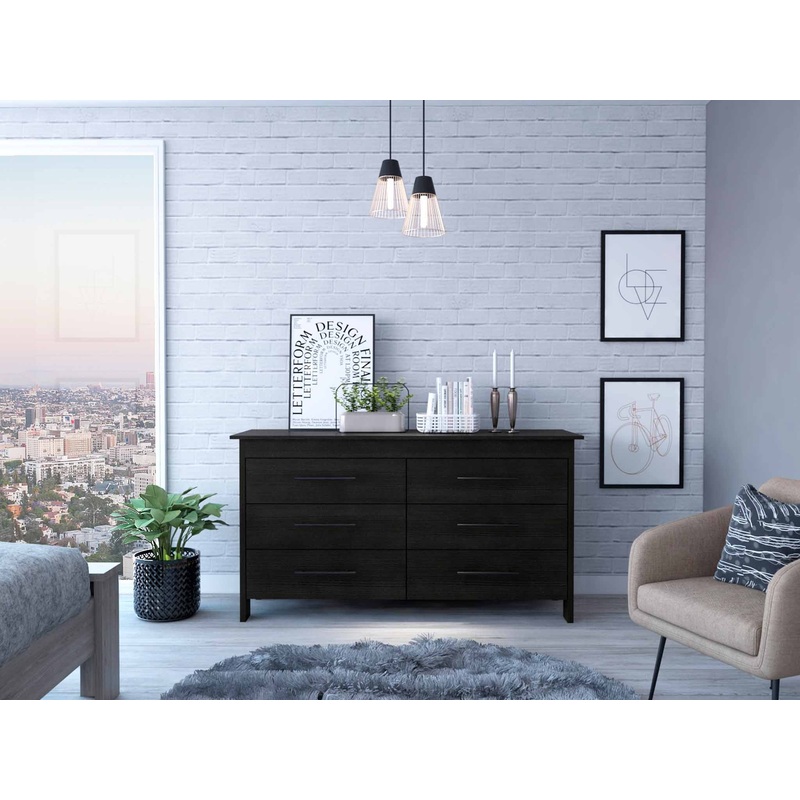 58" Black Six Drawer Double Dresser By Homeroots