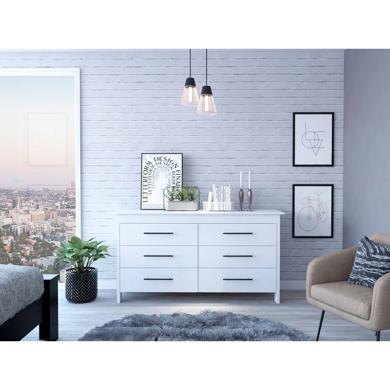 58" White Six Drawer Double Dresser By Homeroots