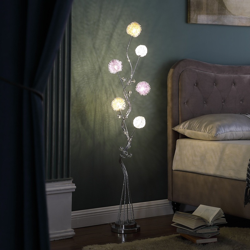 59" Steel Six Light LED Novelty Floor Lamp With Colorful Funky Floral Shades By Homeroots