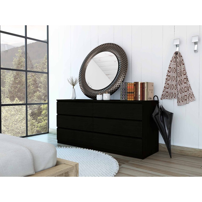 60" Black Six Drawer Double Dresser By Homeroots
