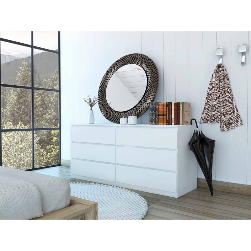60" White Six Drawer Double Dresser By Homeroots