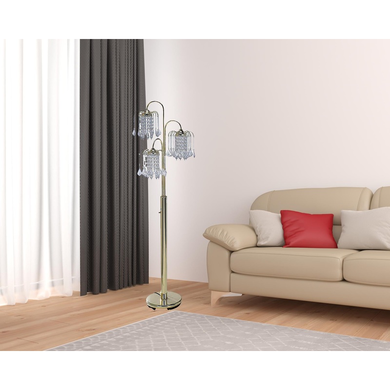63" Gold Three Lights Candelabra Floor Lamp With Clear Faux Crystal Shades By Homeroots
