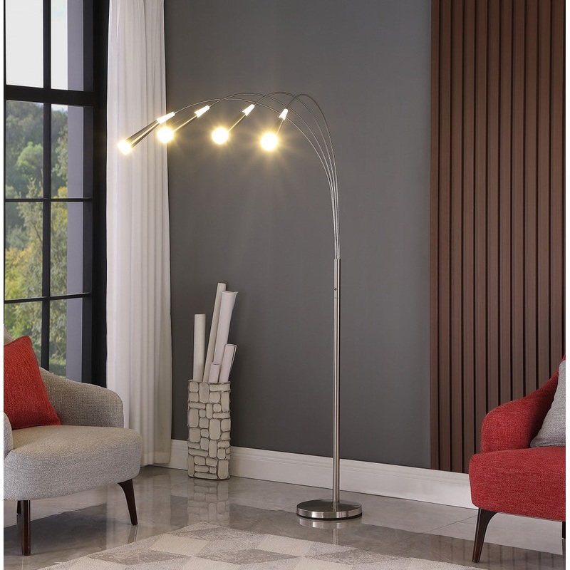 72" Nickel Four Lights LED Arc Floor Lamp By Homeroots