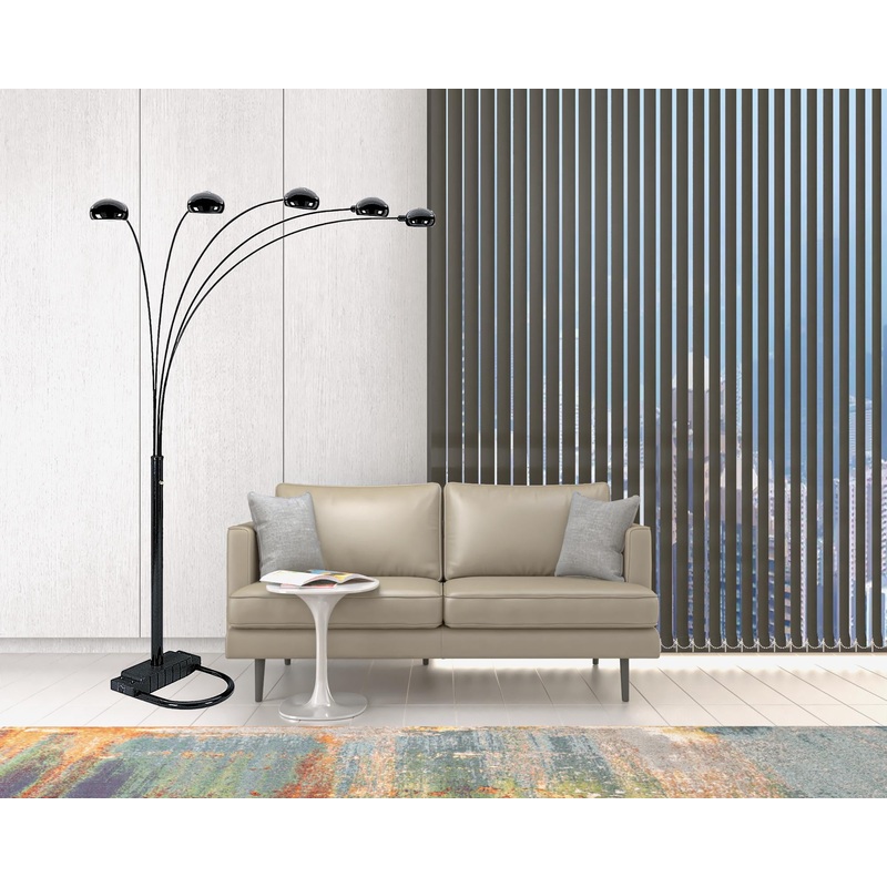 84" Black Five Light Arc Floor Lamp With Black Dome Shade By Homeroots