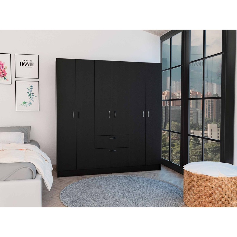 Black and White Tall Six Door Closet Wardrobe Center By Homeroots