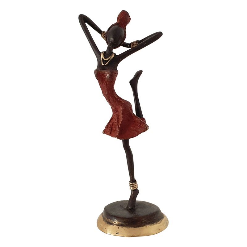 Bronze Figurine of an African Dancer in Red Dress By Homeroots