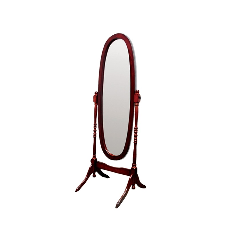 Classic Cherry Finish Cheval Standing Oval Mirror By Homeroots