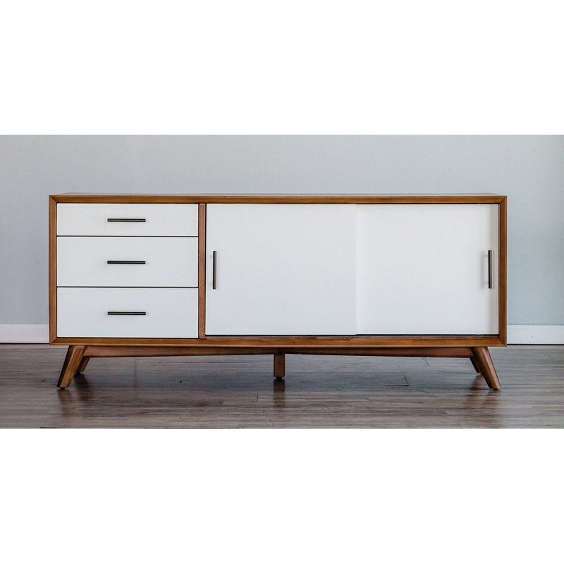 Flair 64" Acorn and White Mid Century Mod TV Console By Homeroots