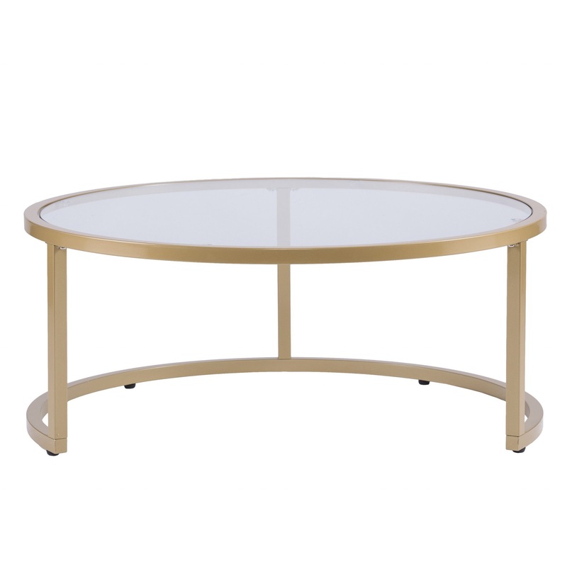 Set of Two Gold Glass Round Nested Coffee Tables By Homeroots