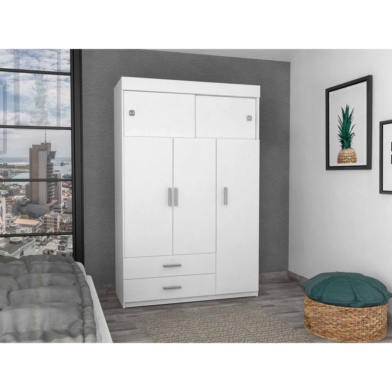 White Tall Three Door Closet with Sliding Doors By Homeroots