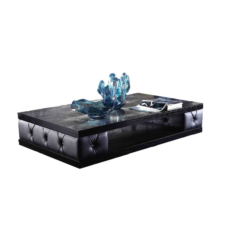 15" Black Leatherette Coffee Table with Crystals By Homeroots