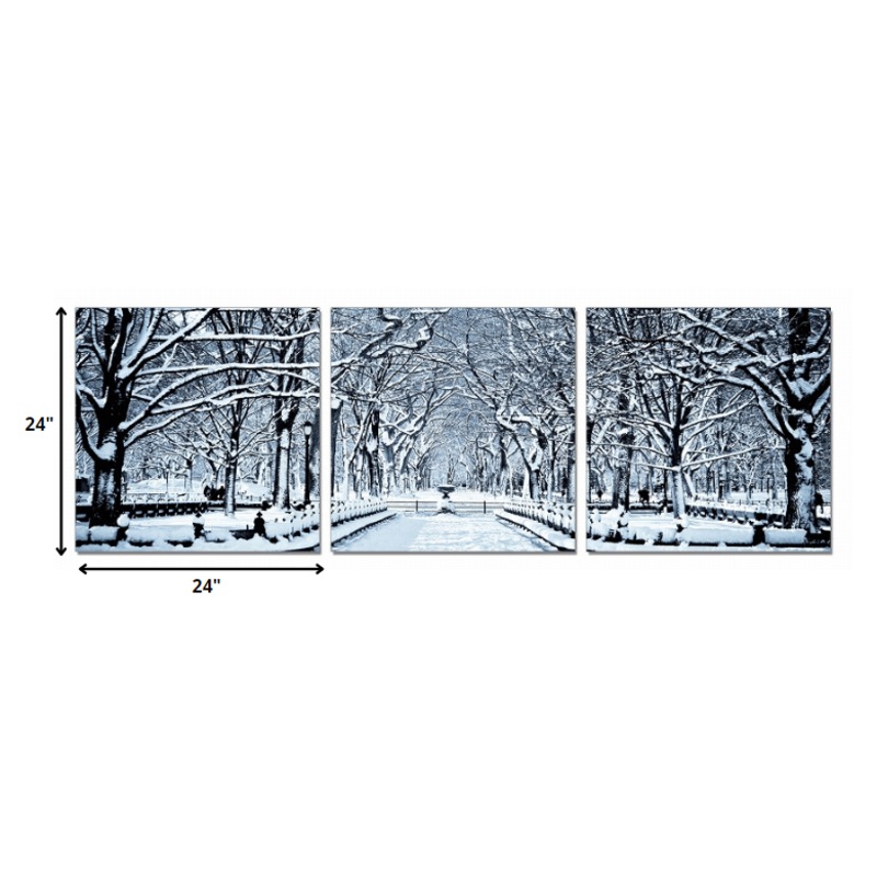 24" Multicolor Canvas 3 Horizontal Panels Winter Trees Photo By Homeroots
